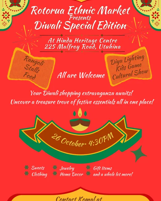 Diwali Event Poster in Orange Red Green Retro Kitsch Style 12